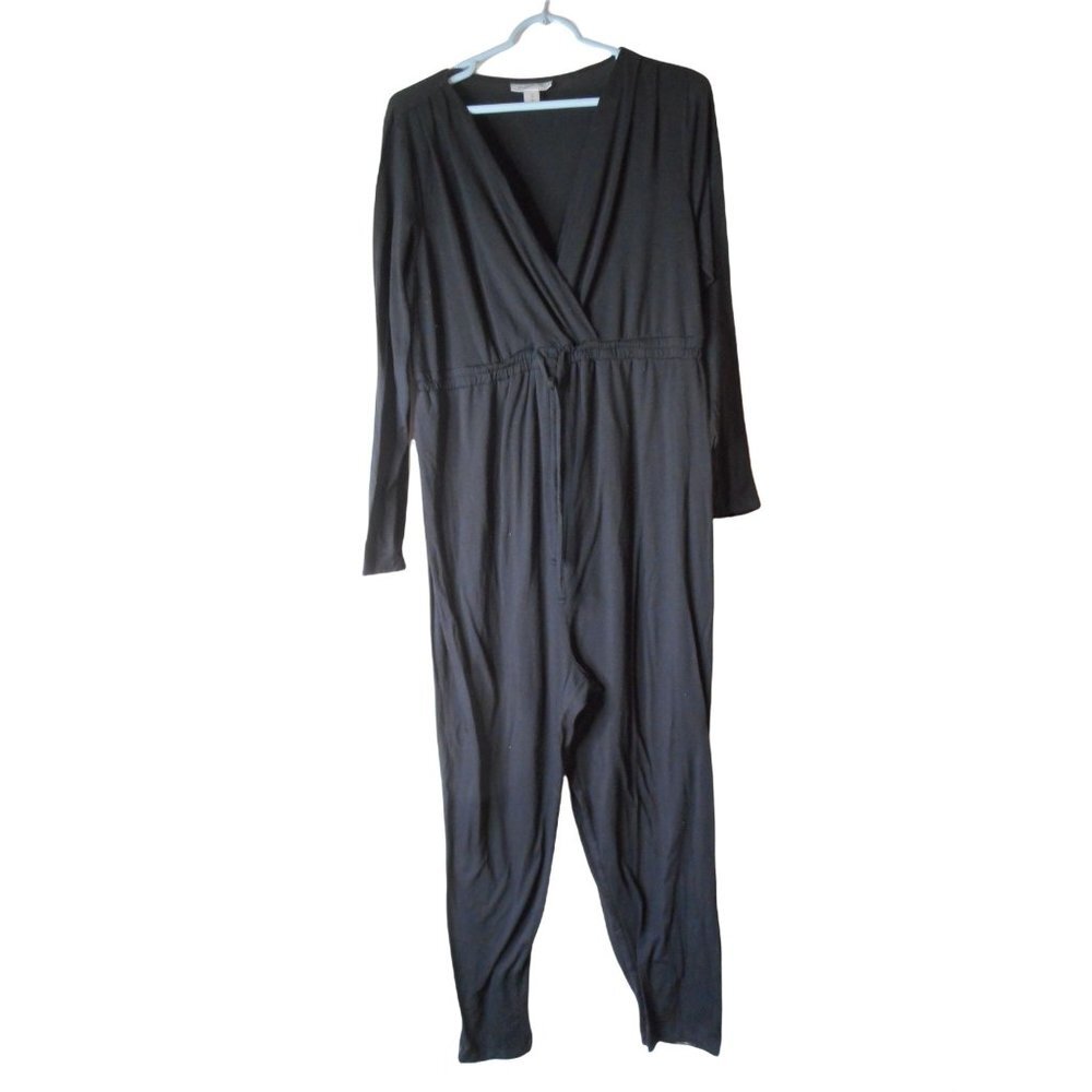 Maternity Motherhood Sz L Black  knit Jumpsuit long sleeve v neck